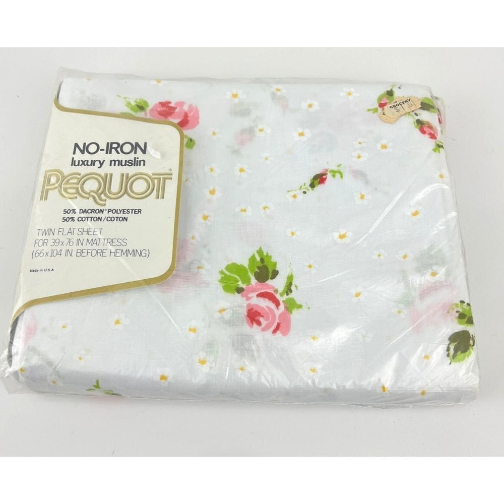 Vtg Spring Mills Pequot Rosebuds Twin Flat Sheet No-Iron Muslin